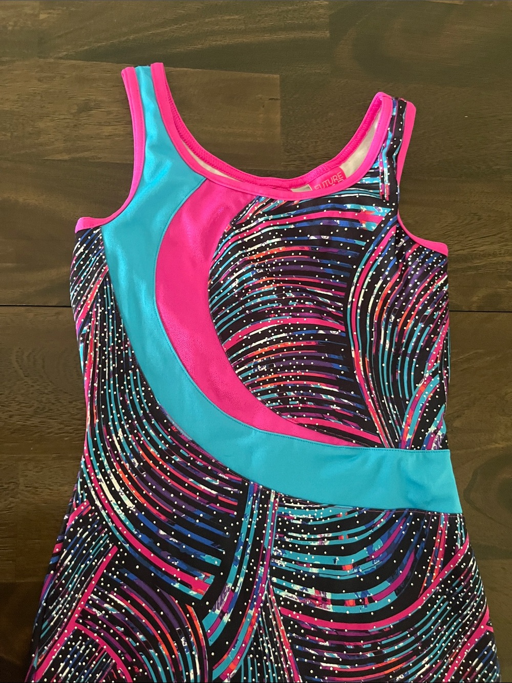 Large Pink Turquoise Patterned One-Piece Activewear Leotard Dance Gymnastics L - Picture 2 of 10